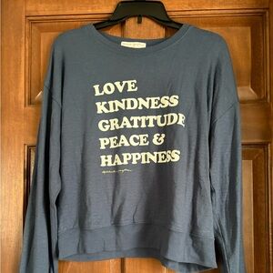 Spiritual Gangster Top Blue White Graphic Letters Scoop Neck Long Sleeve Size XL